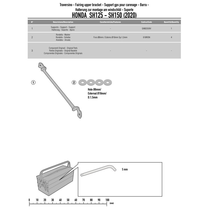 Smartphone / GPS mounting bracket compatible with Honda SH125 / SH150 2020-2023