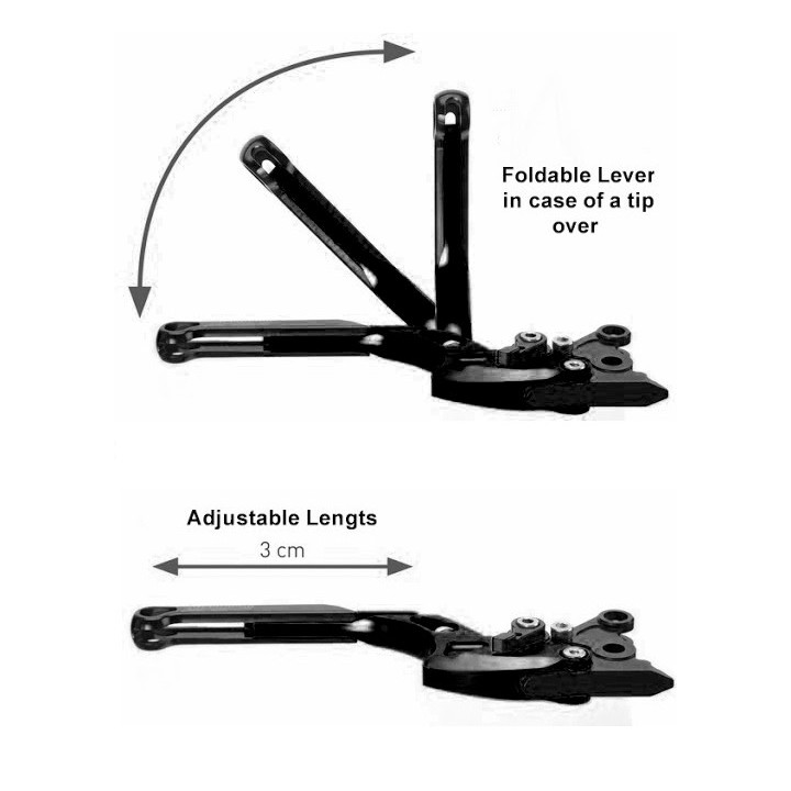 RR Racing adjustable, folding & extending levers with logo compatible with SYM Maxsym TL500 black